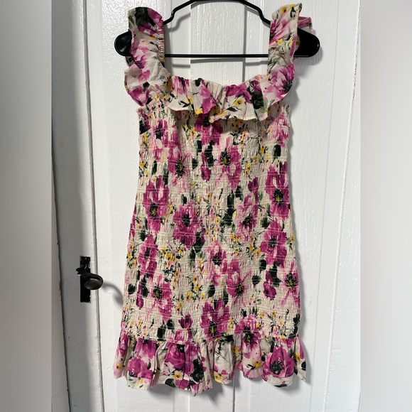 NWT Abercrombie & Fitch Off the shoulder pink floral smocked dress large Petite - Picture 3 of 8